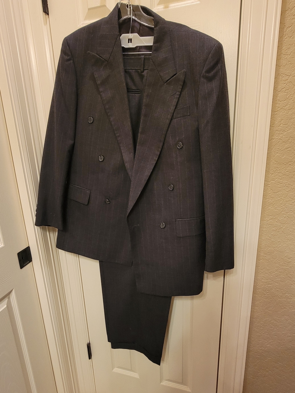 Pierre Balmain Dark Charcoal Pinstripe Double-Breasted Suit